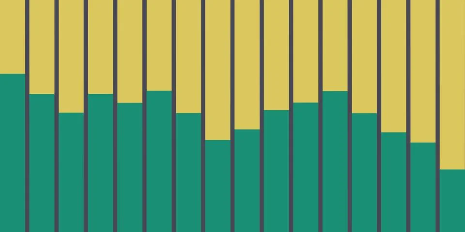 Chart like geometric design with vertical yellow and green rectangles, bars.. 库存插图