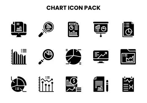 Chart Glyph Vector Icons Pack Stock Illustration