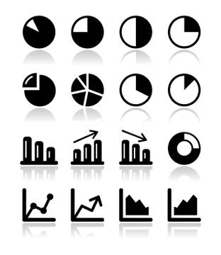 Chart graph black icons set for infographics Stock Illustration