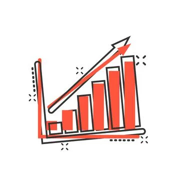 Chart graph icon in comic style. Arrow grow cartoon vector illustration on wh Illustrazione stock