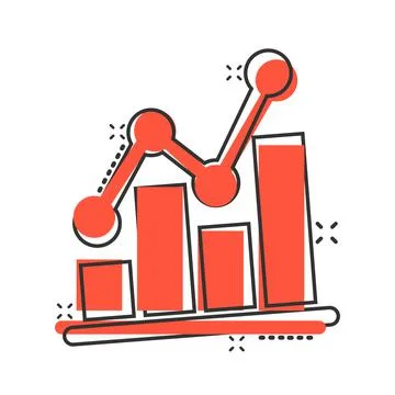 Chart graph icon in comic style. Arrow grow cartoon vector illustration on wh Illustrazione stock
