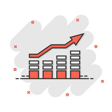 Chart graph icon in comic style. Arrow grow cartoon vector illustration on wh Stock Illustration