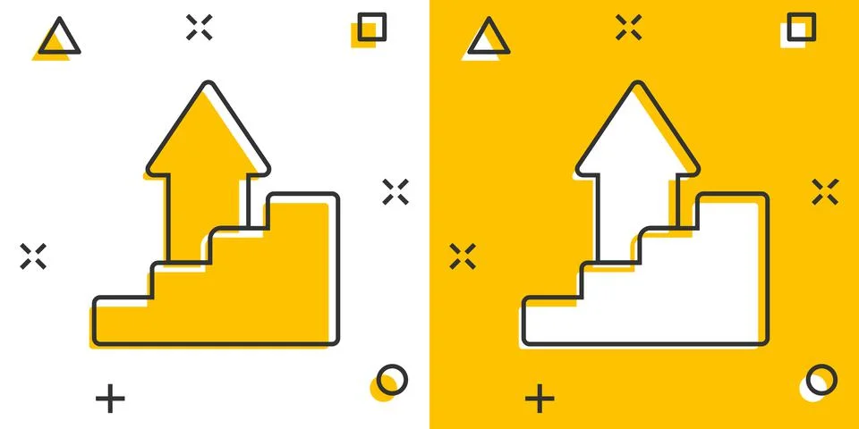 Chart graph icon in comic style. Arrow grow cartoon vector illustration on wh Stock Illustration