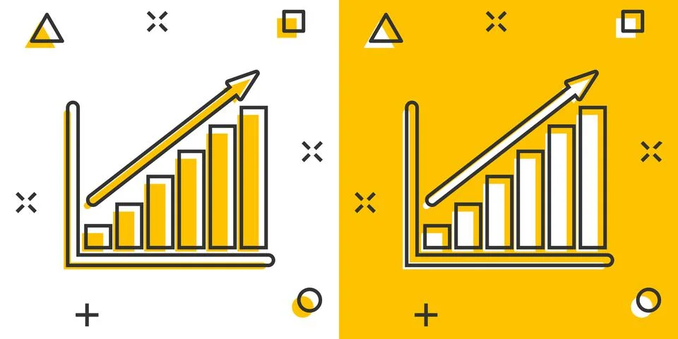 Chart graph icon in comic style. Arrow grow cartoon vector illustration on wh Illustrazione stock