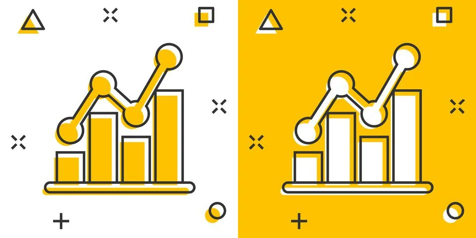 Chart graph icon in comic style. Arrow grow cartoon vector illustration on wh Stock Illustration