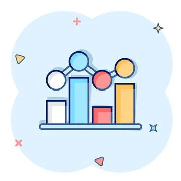 Chart graph icon in comic style. Arrow grow cartoon vector illustration on wh Illustrazione stock