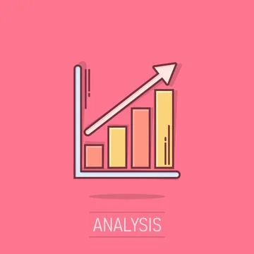 Chart graph icon in comic style. Arrow grow cartoon vector illustration on .. Illustrazione stock