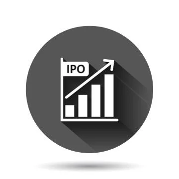 Chart graph icon in flat style. Arrow grow vector illustration on black round Stock Illustration
