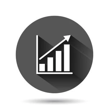 Chart graph icon in flat style. Arrow grow vector illustration on black round Illustrazione stock