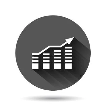 Chart graph icon in flat style. Arrow grow vector illustration on black round Illustrazione stock