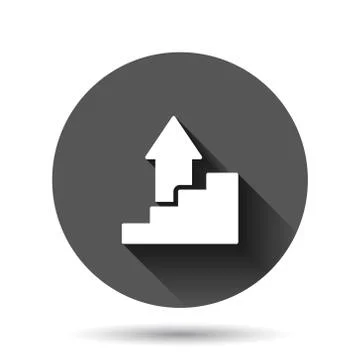 Chart graph icon in flat style. Arrow grow vector illustration on black round イラスト素材