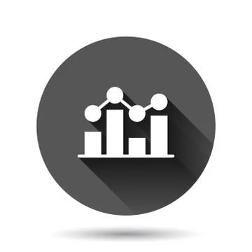 Chart graph icon in flat style. Arrow grow vector illustration on black round Illustrazione stock