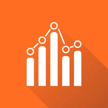 Chart graph icon with long shadow. Business flat vector illustration on orang 스톡 일러스트