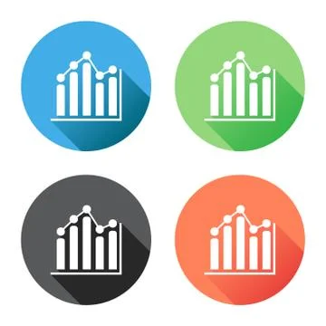 Chart graph icon with long shadow. Business flat vector illustration on blue, Illustrazione stock