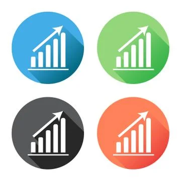 Chart graph icon with long shadow. Business flat vector illustration on blue, Illustrazione stock