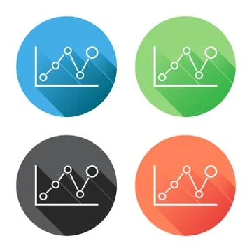 Chart graph icon with long shadow. Business flat vector illustration on blue, 스톡 일러스트