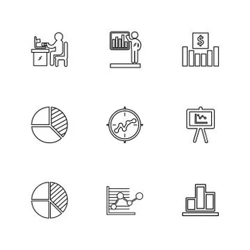 Chart , graph , percentage , navigation , share , eps icons set vector Illustrazione stock