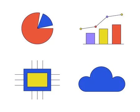 Chart graph technology 2D linear cartoon objects set Stock-Illustration