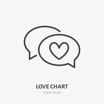 Chart with heart shape flat line icon. Vector thin sign of love dialog, dating Stock Illustration
