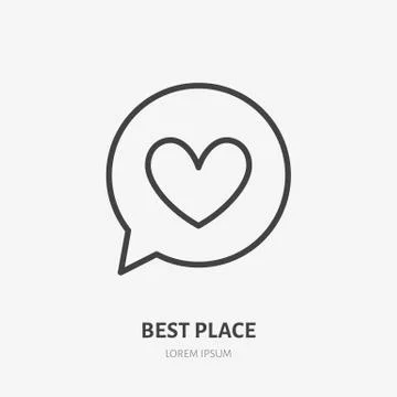 Chart with heart shape flat line icon. Vector thin sign of best place, dating Stock Illustration