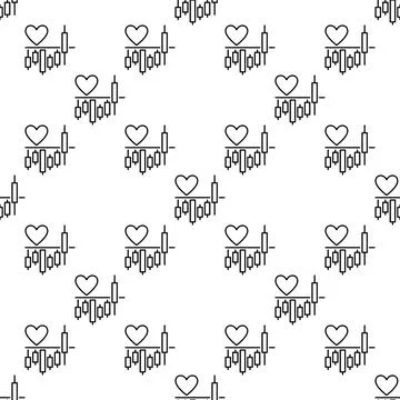 Chart with Heart Shape vector thin line seamless pattern Stock Illustration
