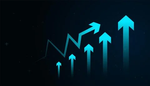 A Chart of High-tech blue arrows streak upward, illustrating investment gai.. Stock Illustration