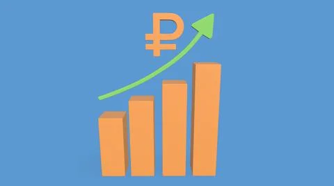 Chart icon. Graph growing up movement growth progress leap. russian ruble. 3D Stock Illustration