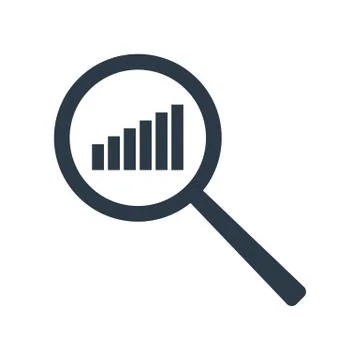 Chart icon. Increase schedule in magnifier. Analysis and statistics. Vector. Stock Illustration