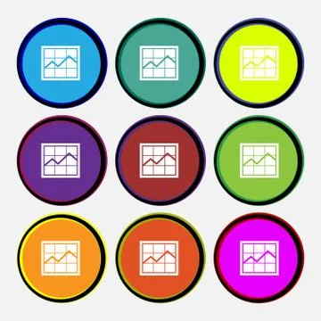 Chart icon sign. Nine multi colored round buttons. Vector 스톡 일러스트