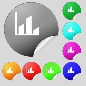 Chart icon sign. Set of eight multi colored round buttons, stickers. Vector Illustrazione stock