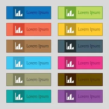 Chart icon sign. Set of twelve rectangular, colorful, beautiful, high-quality Ilustración de archivo