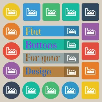 Chart icon sign. Set of twenty colored flat, round, square and rectangular bu Ilustración de archivo