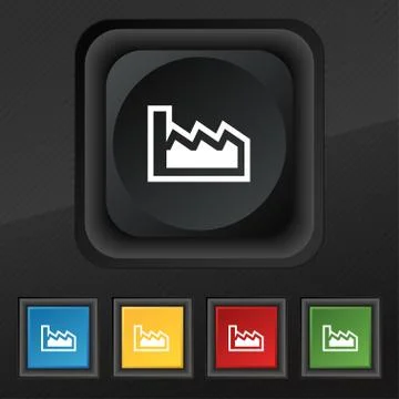 Chart icon symbol. Set of five colorful, stylish buttons on black texture for Illustrazione stock