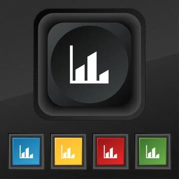 Chart icon symbol. Set of five colorful, stylish buttons on black texture for yo Illustrazione stock