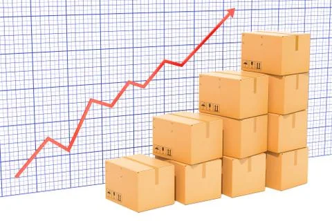 Chart of increasing exportation and shipping, growing chart. 3D rendering 스톡 일러스트