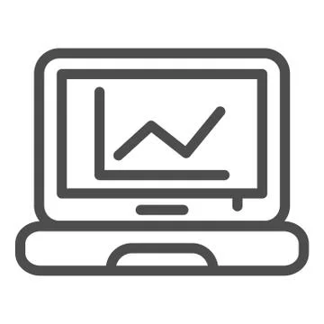 Chart on laptop line icon. Computer diagram vector illustration isolated on Illustrazione stock
