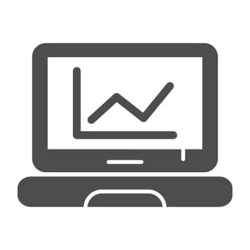 Chart on laptop solid icon. Computer diagram vector illustration isolated on Stock Illustration