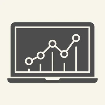 Chart on laptop solid icon. Graph on monitor vector illustration isolated on Illustrazione stock