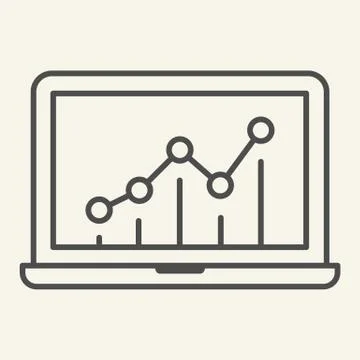 Chart on laptop thin line icon. Graph on monitor vector illustration isolated on Illustrazione stock