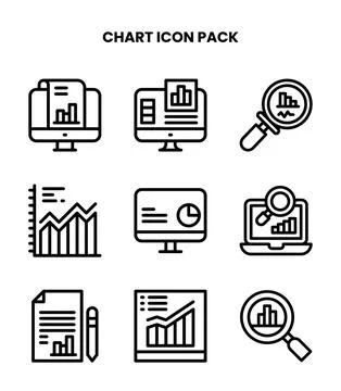 Chart Line Collection Icons Pack Stock Illustration