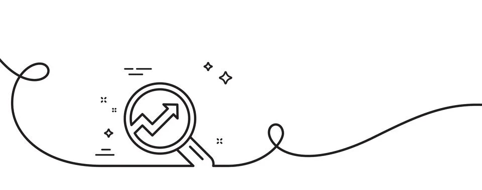Chart line icon. Report graph sign in magnifier. Continuous line with curl Stock Illustration