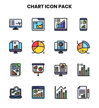 Chart Lineal Color Icons Pack 库存插图