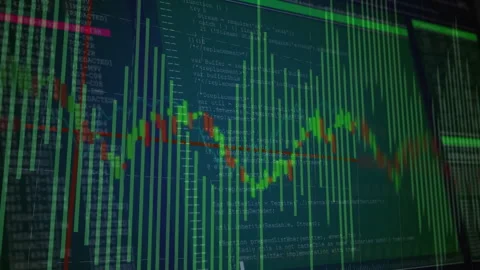 On chart loading green bars with red-green line settling waves code intensifying Stock Footage 312381037