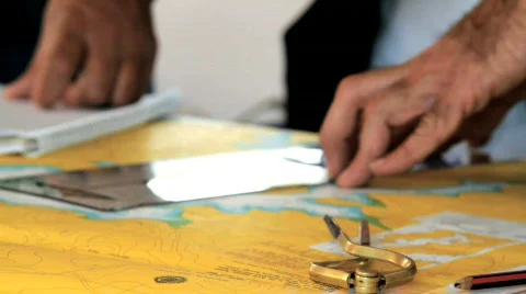 Chart Mapping on a Boat Stock Footage 864260