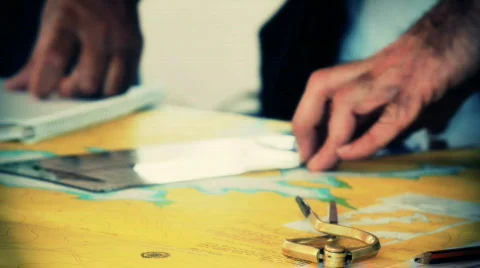 Chart Mapping on a Boat Stock Footage 864263
