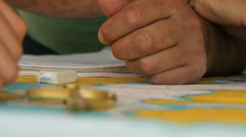 Chart Mapping on a Boat Stock Footage
