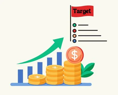 The chart is moving towards the red target Stock Illustration