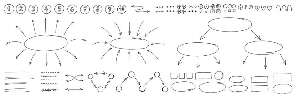 Chart numbers underlines bullets and icons. Thin line doodles. Stock Illustration