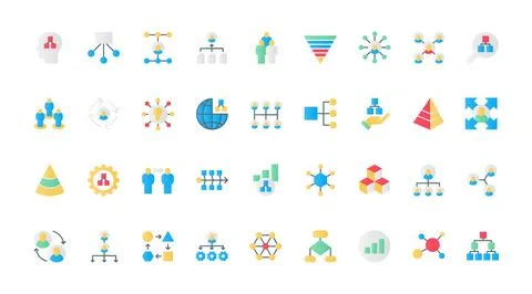 Chart organization flat icons set, hierarchy structure of company department. 스톡 일러스트