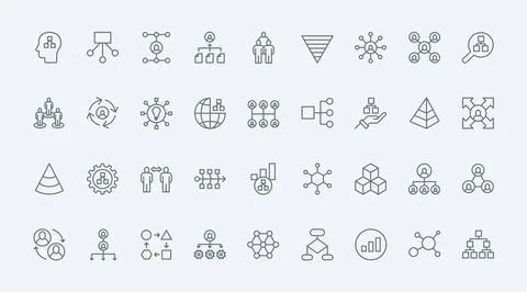Chart organization thin line icons set, hierarchy structure of company Illustrazione stock